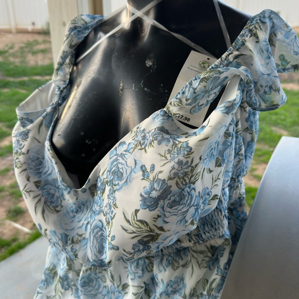 Floral Blue and White Dress